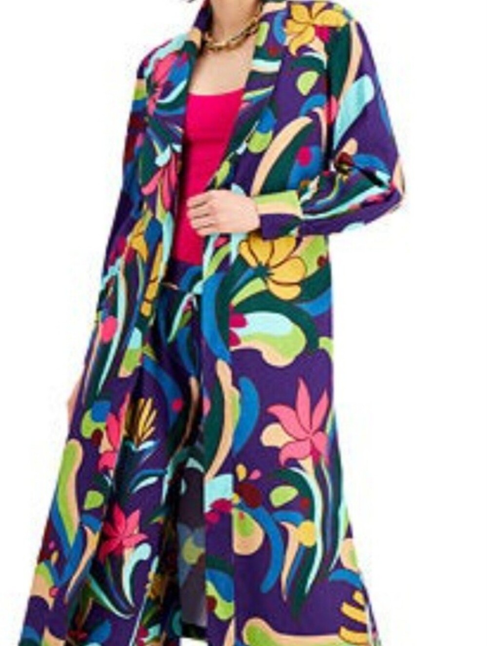 INC International Concepts 2 Pc Psychedelic Linen Wide Leg Pants & Duster Set M